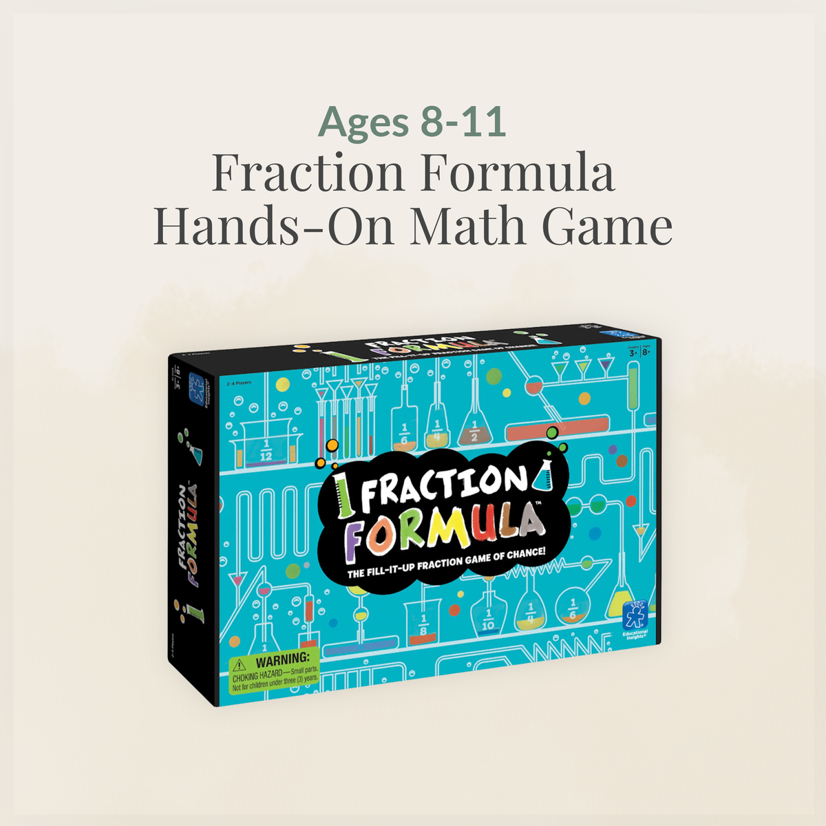 Fraction Formula hands-on math game for ages 8 to 11 in retail box