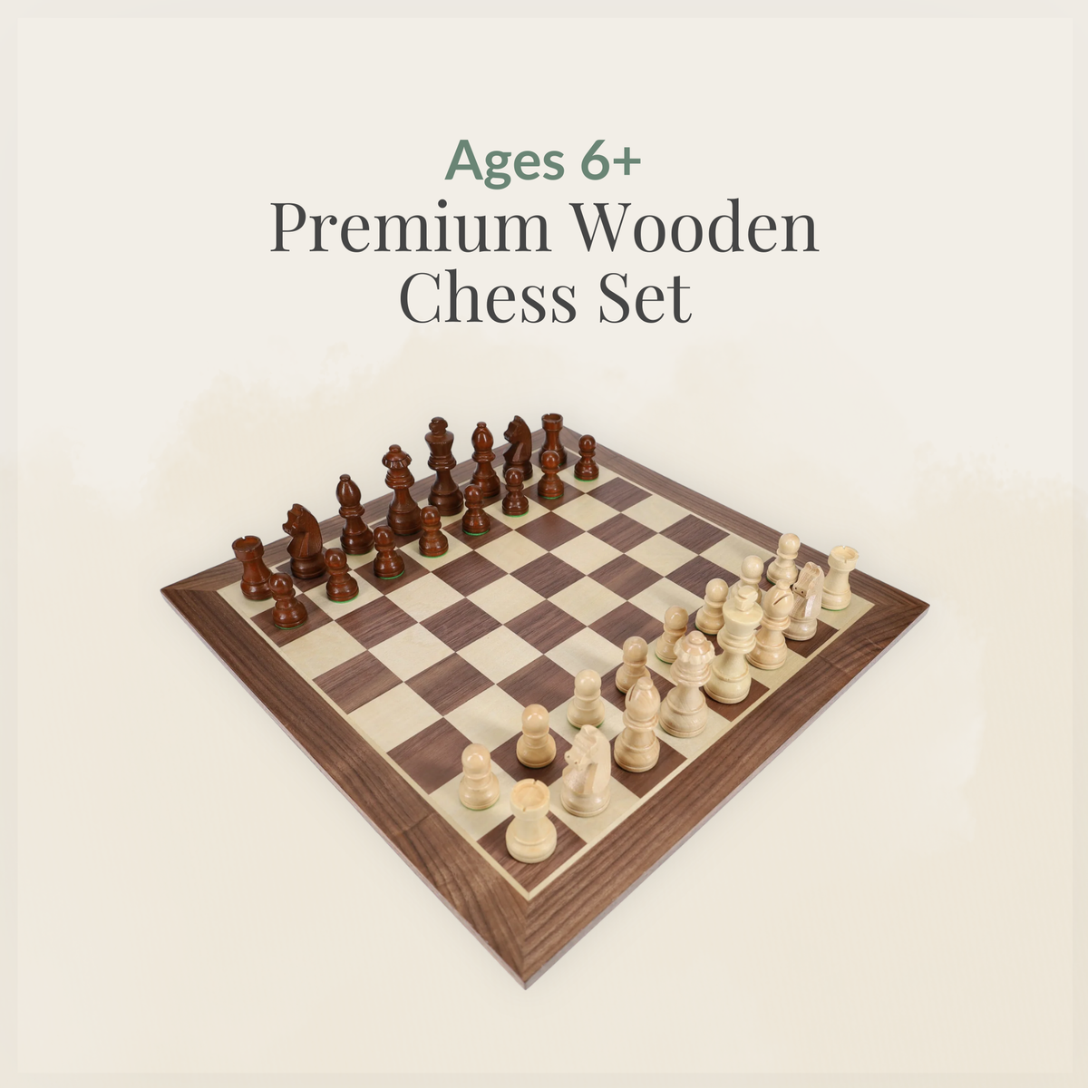 Premium wooden French Staunton chess set with walnut veneer board and weighted wooden pieces