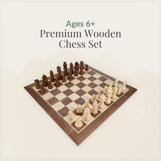 Premium wooden French Staunton chess set with walnut veneer board and weighted wooden pieces